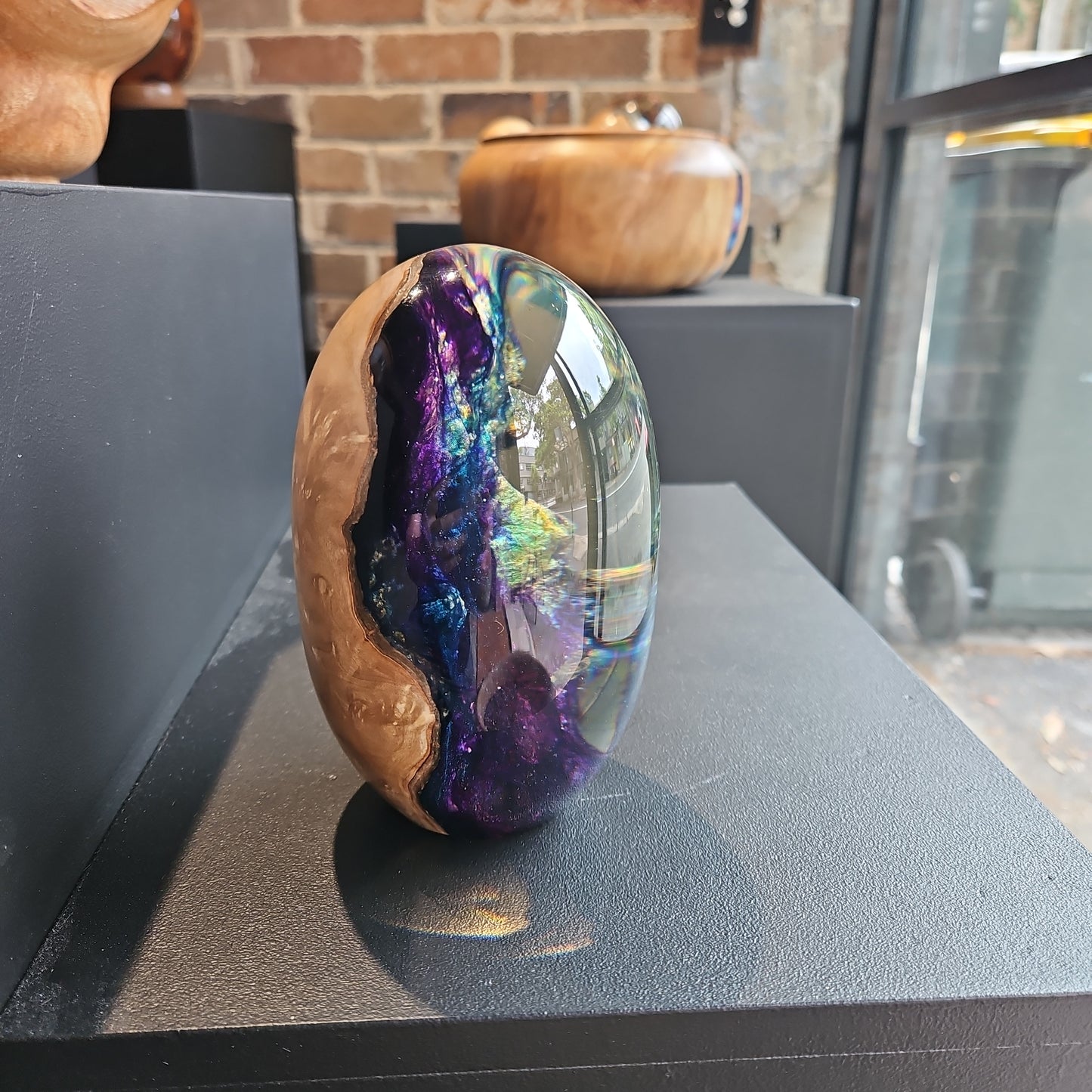 Olive Wood Burl Resin Egg with metallic pigments