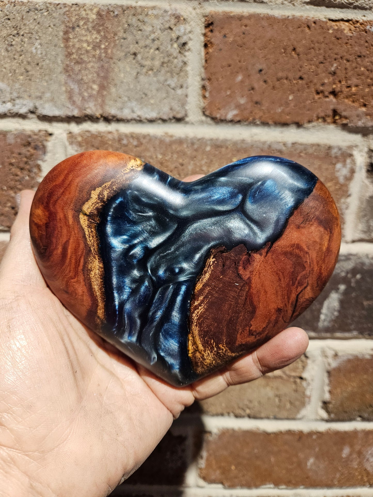 Iron bark Burl Wood/Blue Resin Heart