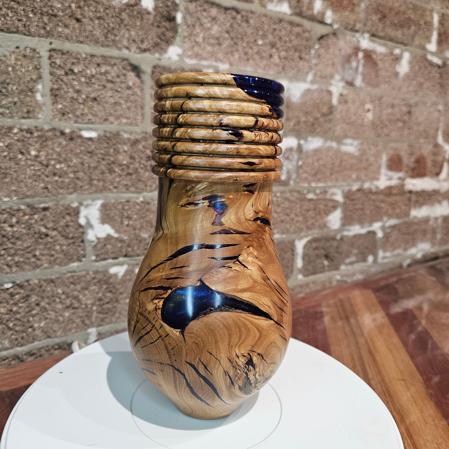 Olive Wood Burl Vase/ Beaded Rim Design