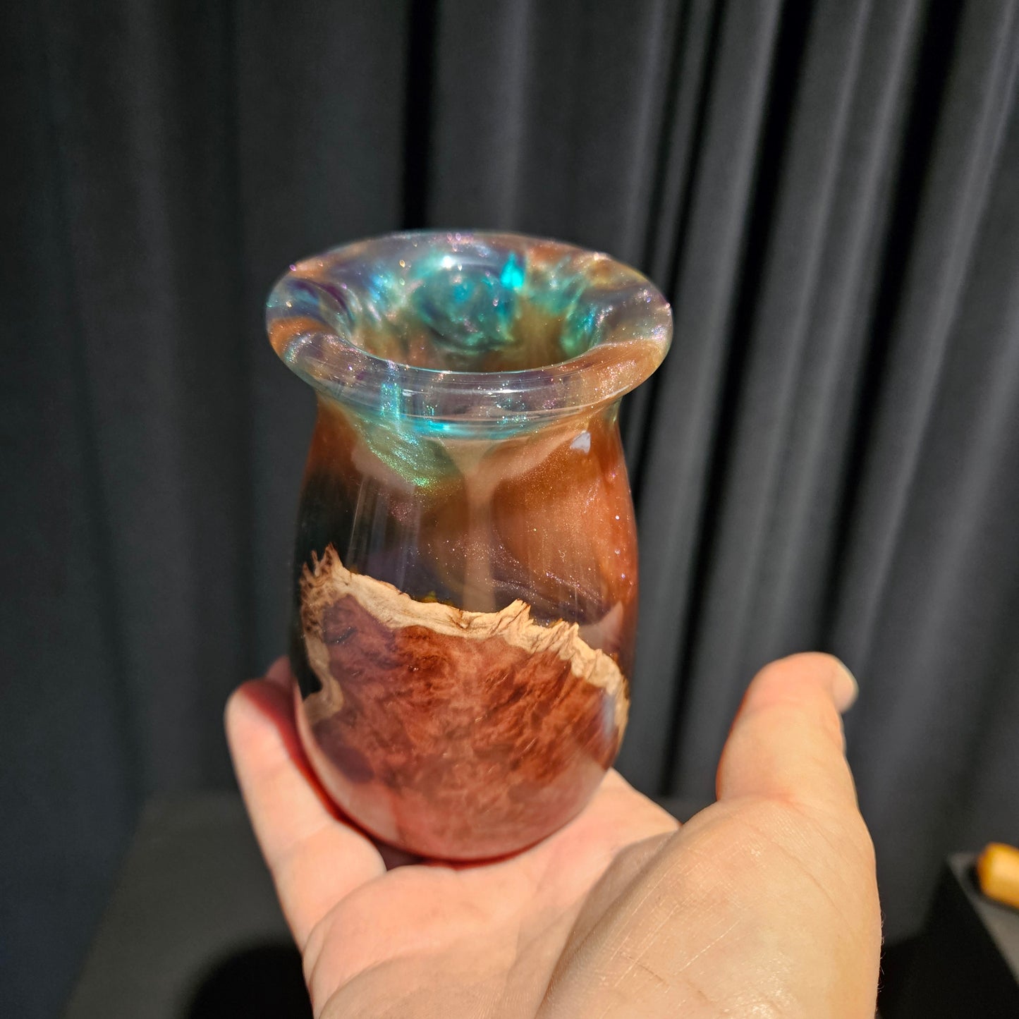 Marlee Wood Burl Bud Vase with Metallic Resin
