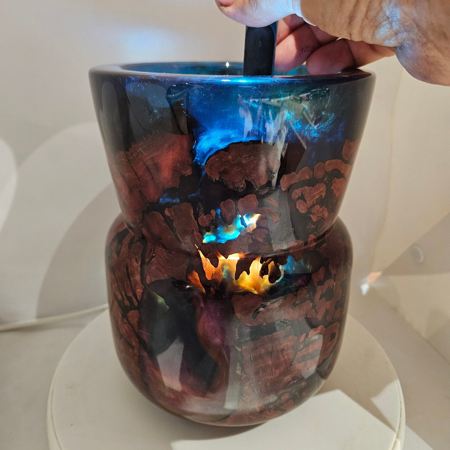 Iron Bark Burl Wood Vase with Multicoloured Resin
