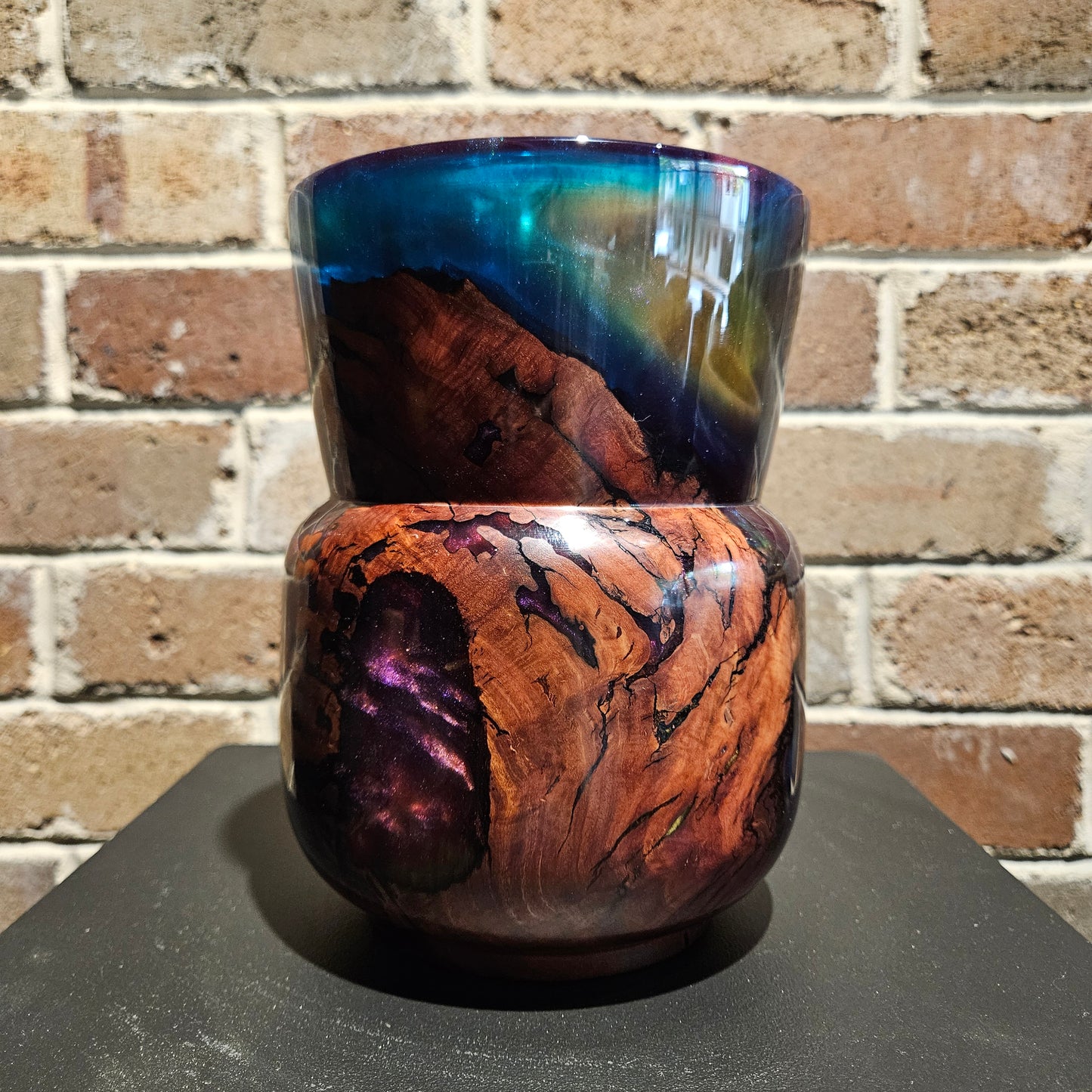 Iron Bark Burl Wood Vase with Multicoloured Resin