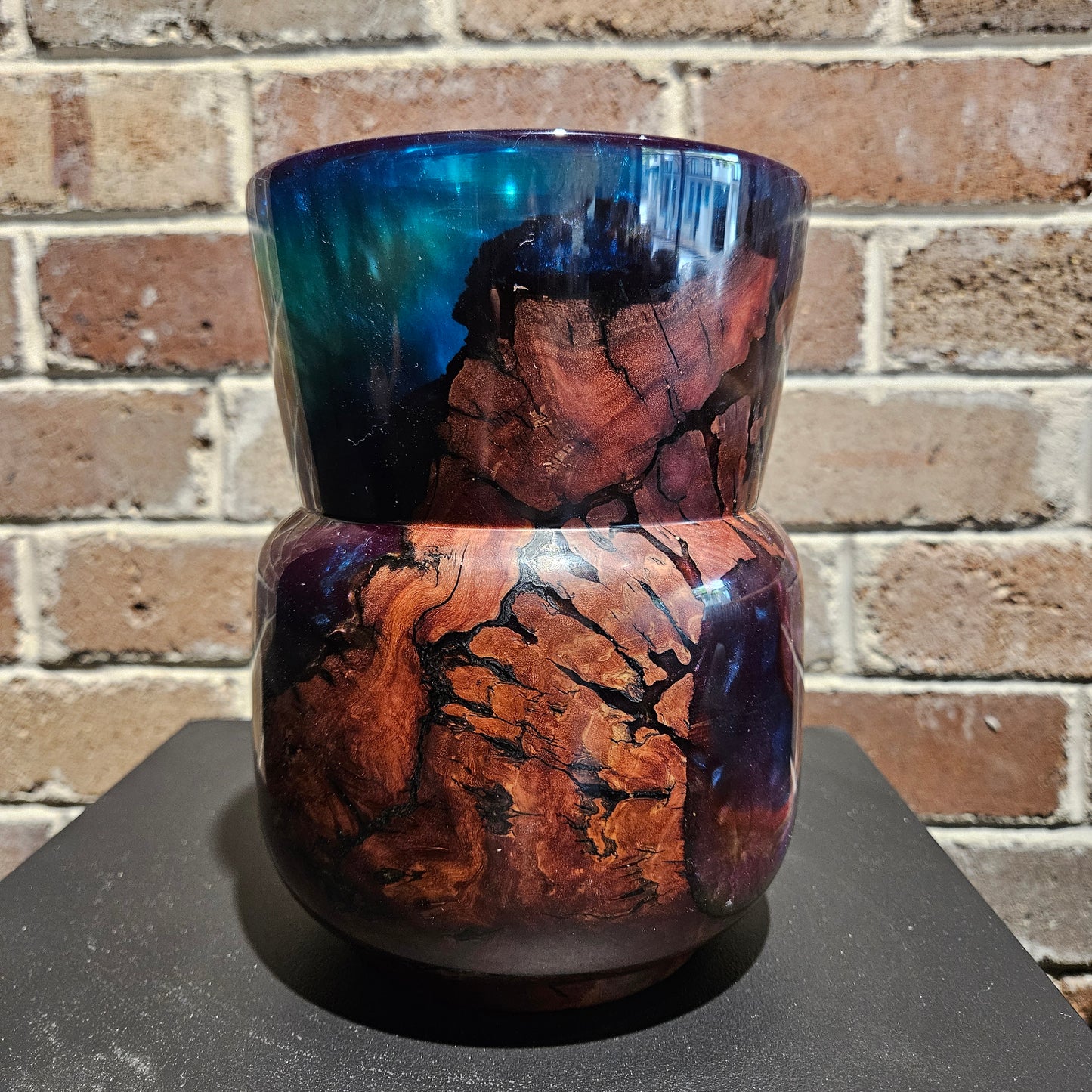 Iron Bark Burl Wood Vase with Multicoloured Resin