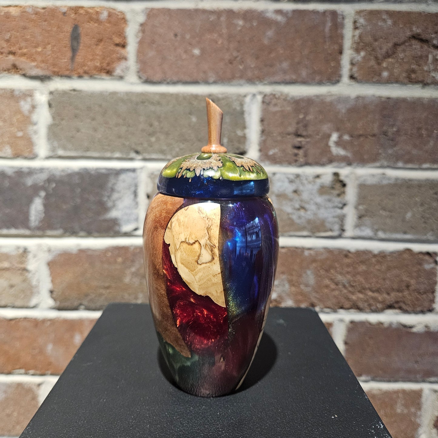 Lidded Vase with Olive Wood & Multicoloured Resin