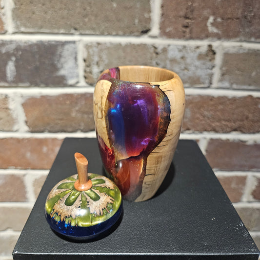 Lidded Vase with Olive Wood & Multicoloured Resin