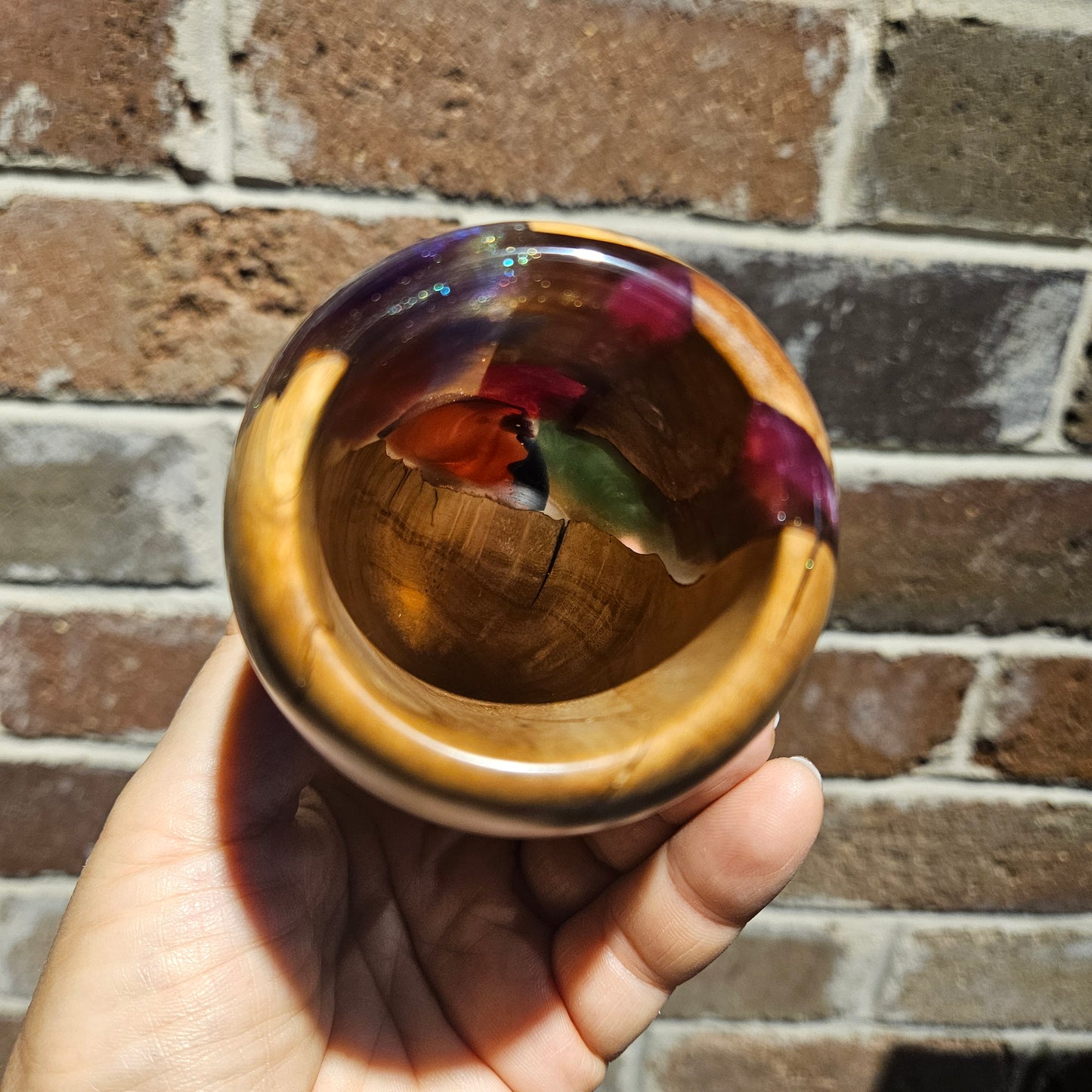 Lidded Vase with Olive Wood & Multicoloured Resin