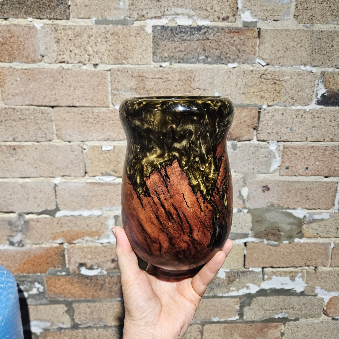 Gold Resin & Ironbark Burl Vase