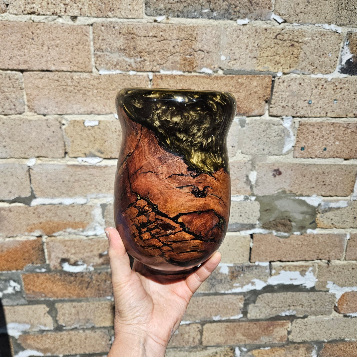 Gold Resin & Ironbark Burl Vase