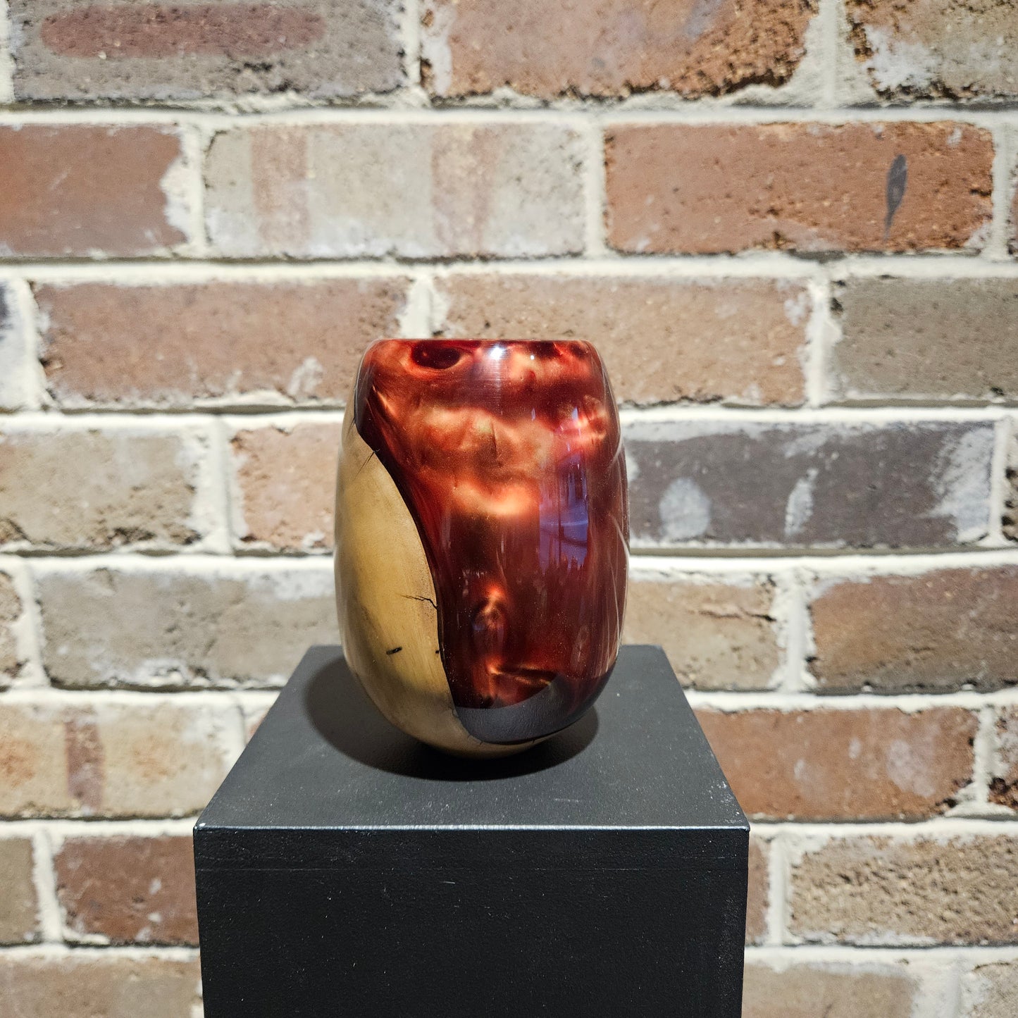 Fire Red/Gold Olive Wood Decorative Vase