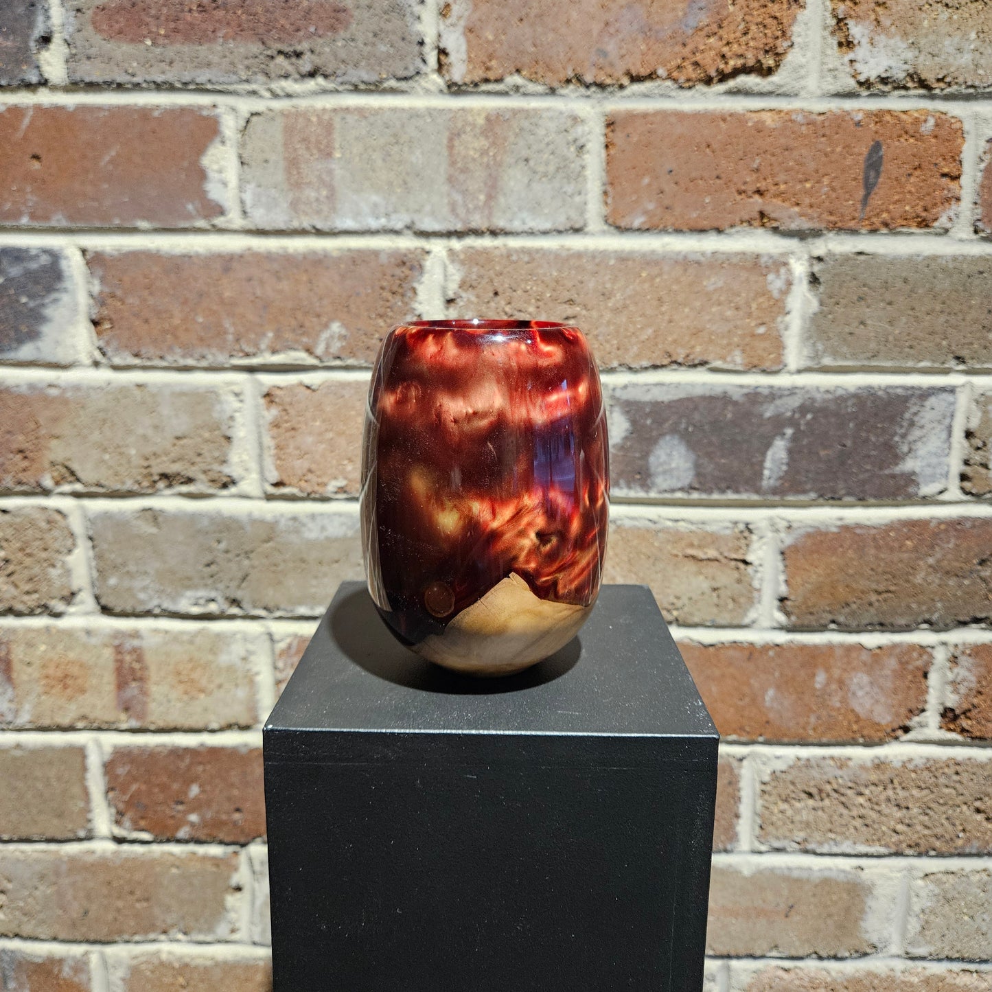 Fire Red/Gold Olive Wood Decorative Vase