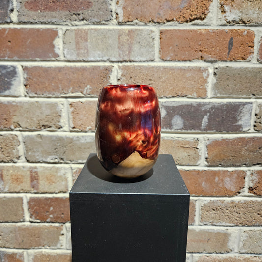 Fire Red/Gold Olive Wood Decorative Vase