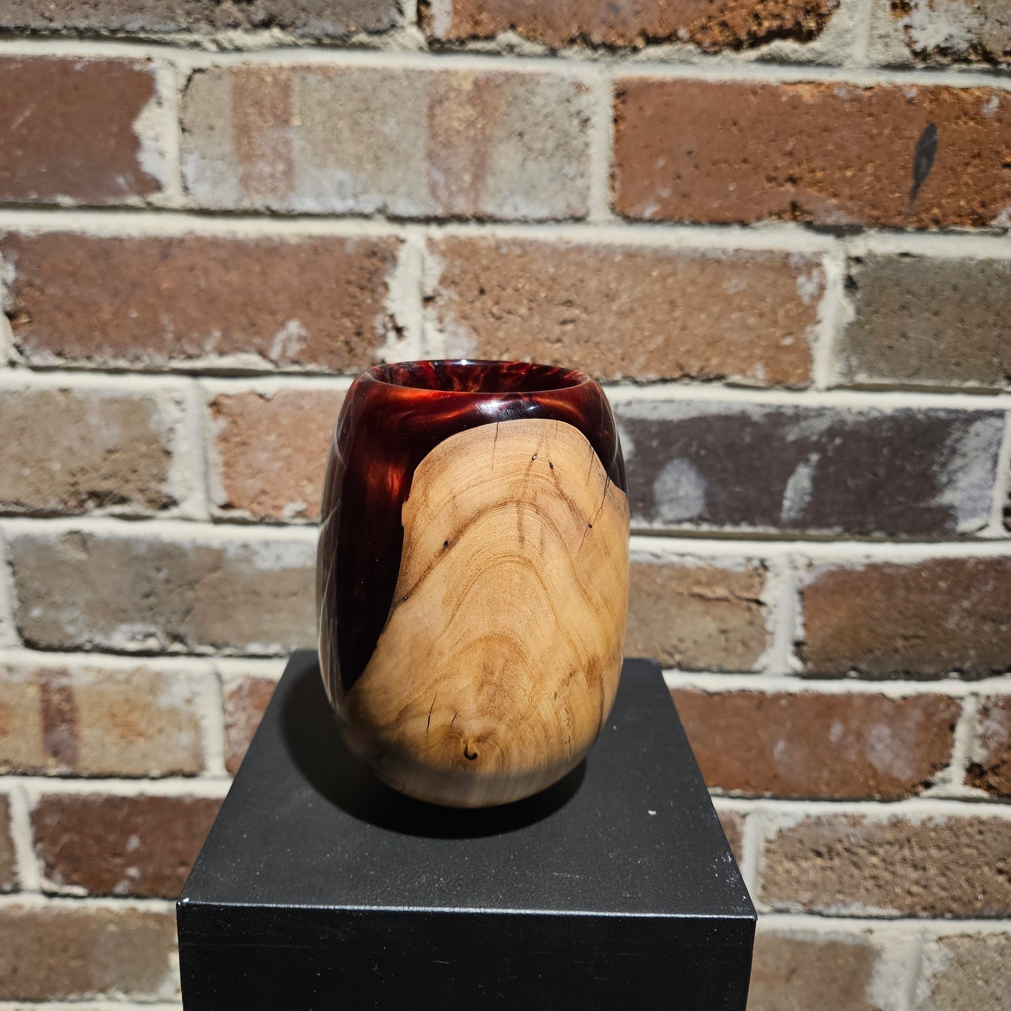 Fire Red/Gold Olive Wood Decorative Vase
