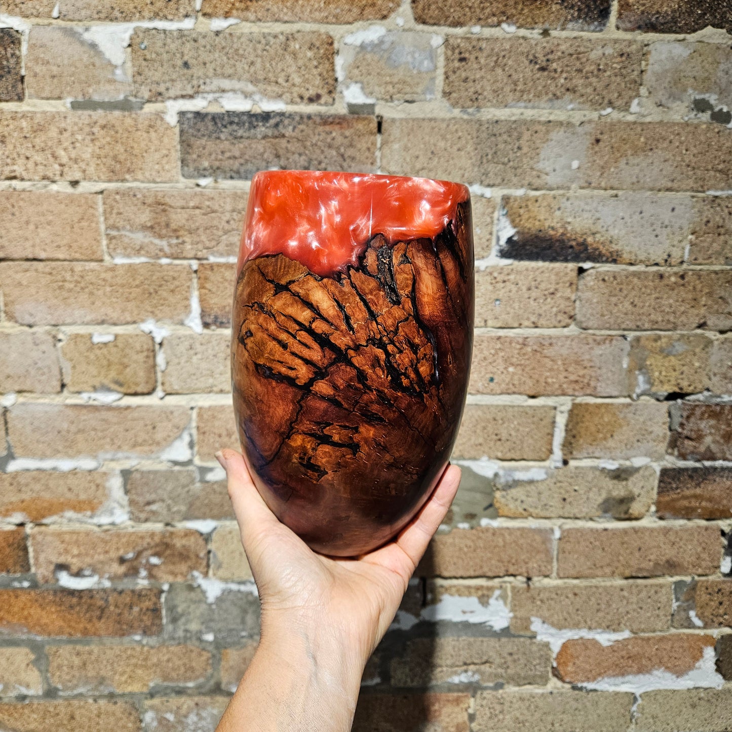 Pearlescent Pink Resin & Ironbark Vase