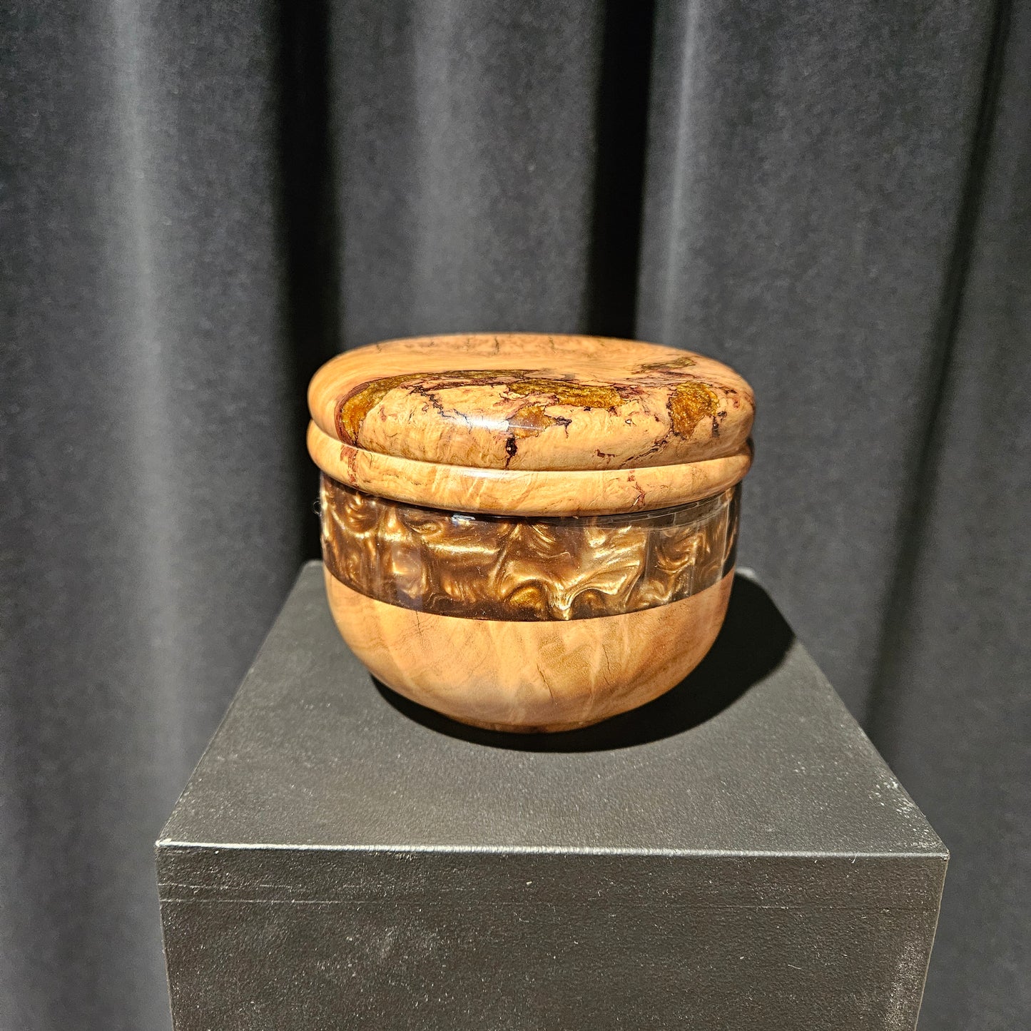 Marlee Burl Lidded Box-gold/copper resin