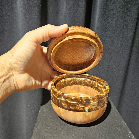 Marlee Burl Lidded Box-gold/copper resin