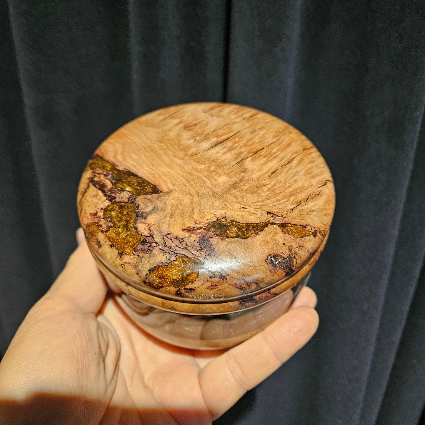 Marlee Burl Lidded Box-gold/copper resin