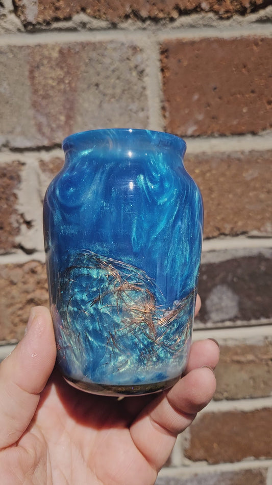 Blue Resin and Copper Bud Vase