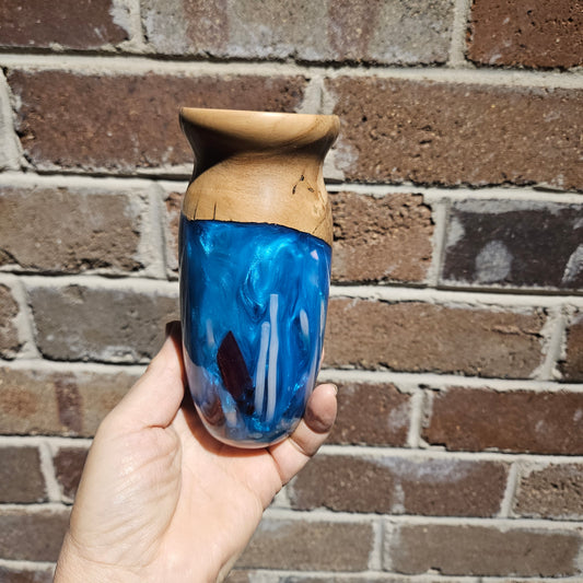 Olivewood Rim and Blue Resin Decorative Vase
