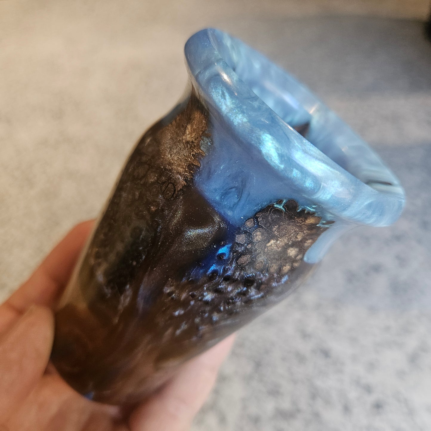 Miniature Pod Vase with Steel blue resin rim