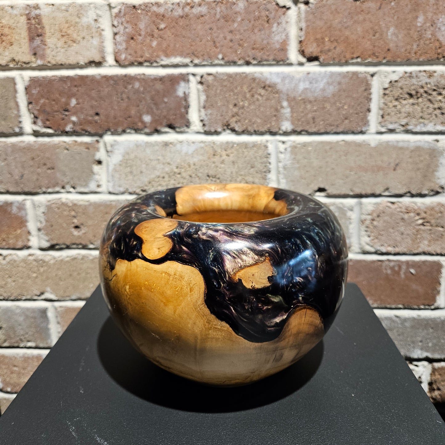 Olive Wood Burl Bowl with multi-coloured metallic resin