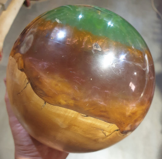 Olive Wood Burl & Resin Sphere (including stand)