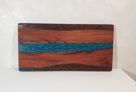Iron Wood Charcuterie Board with Copper & Blue Resin