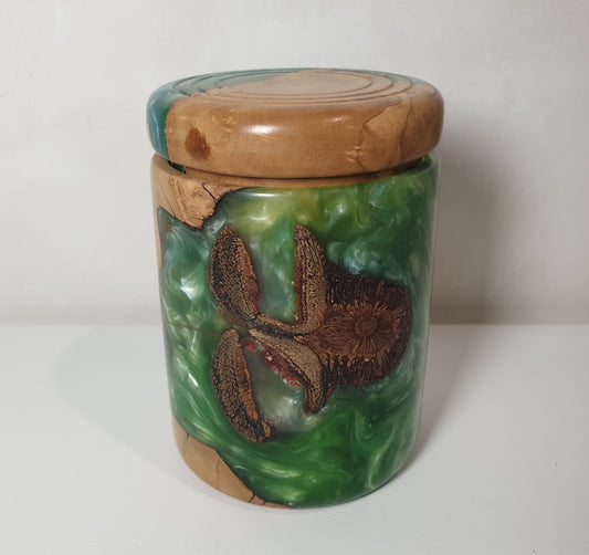 Olive Wood & Green Resin Canister