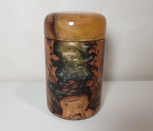 Eucalyptus Wood & Olive Green/Yellow Resin Canister