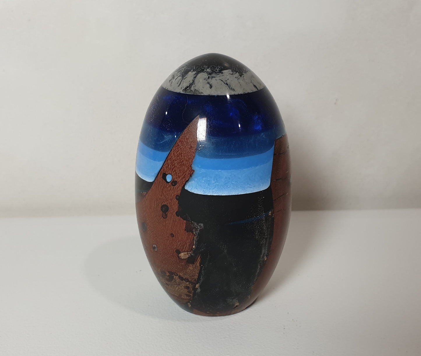 Iron Wood & Multi-coloured Blue Resin Egg