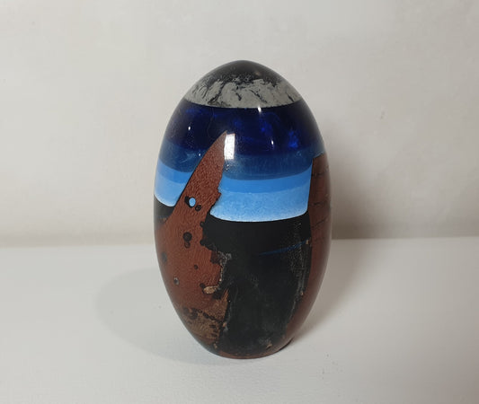 Iron Wood & Multi-coloured Blue Resin Egg