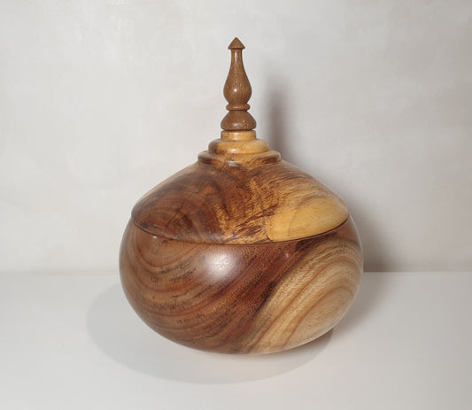 Eucalyptus Wood Lidded Box with Finial