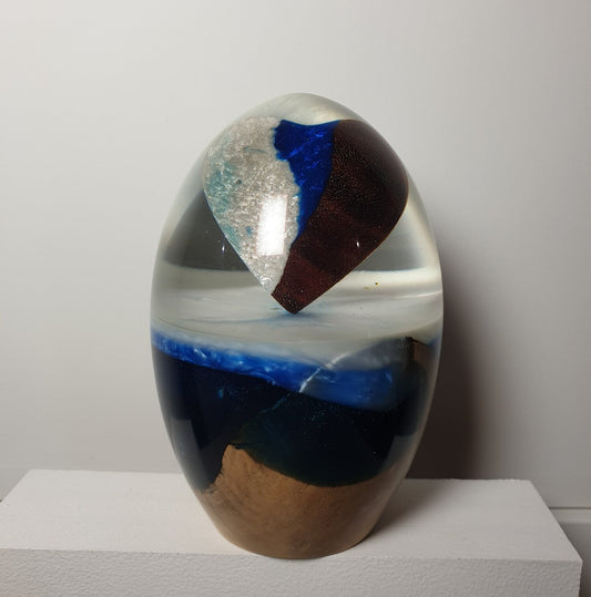 Medium Olive Wood & Resin Egg with Heart inclusion