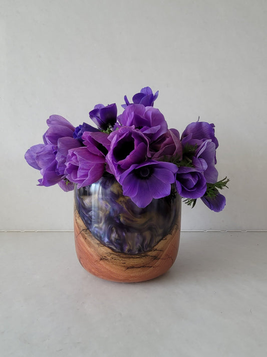 Purple & Gold Resin Vase with Australian Iron Wood