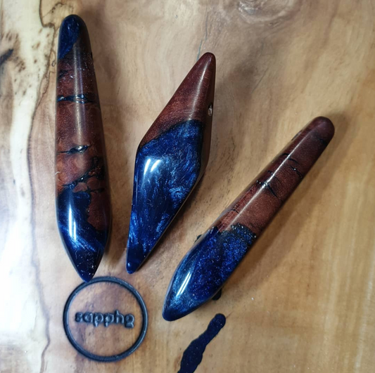 Wood & Blue Resin Pendants