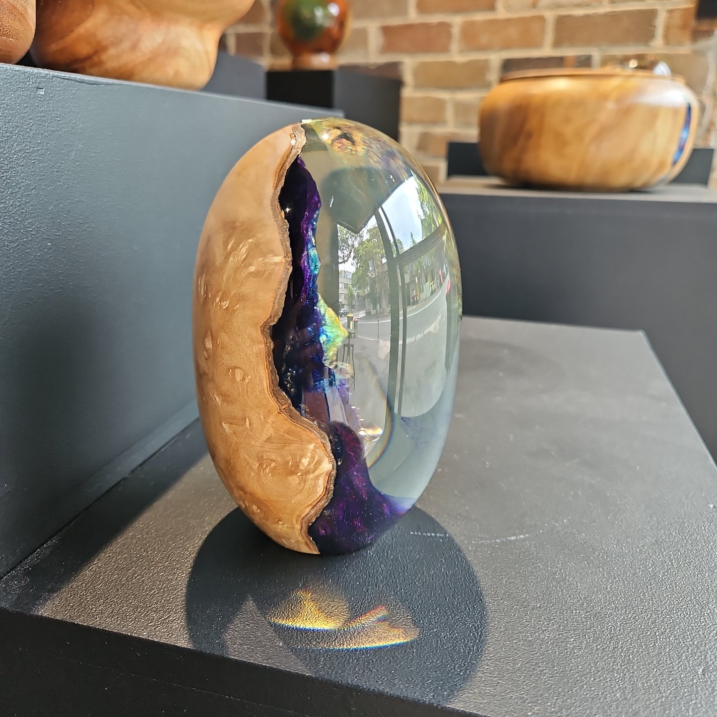 Olive Wood Burl Resin Egg with metallic pigments