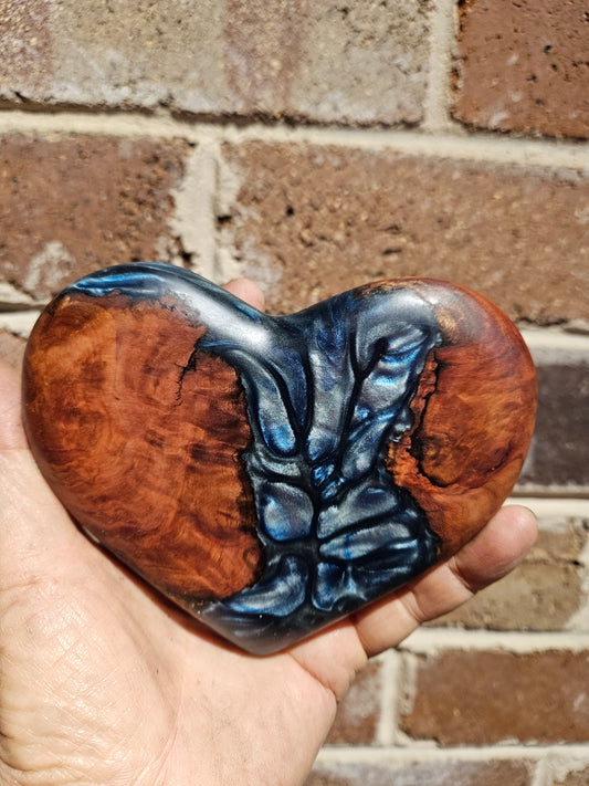 Iron bark Burl Wood/Blue Resin Heart
