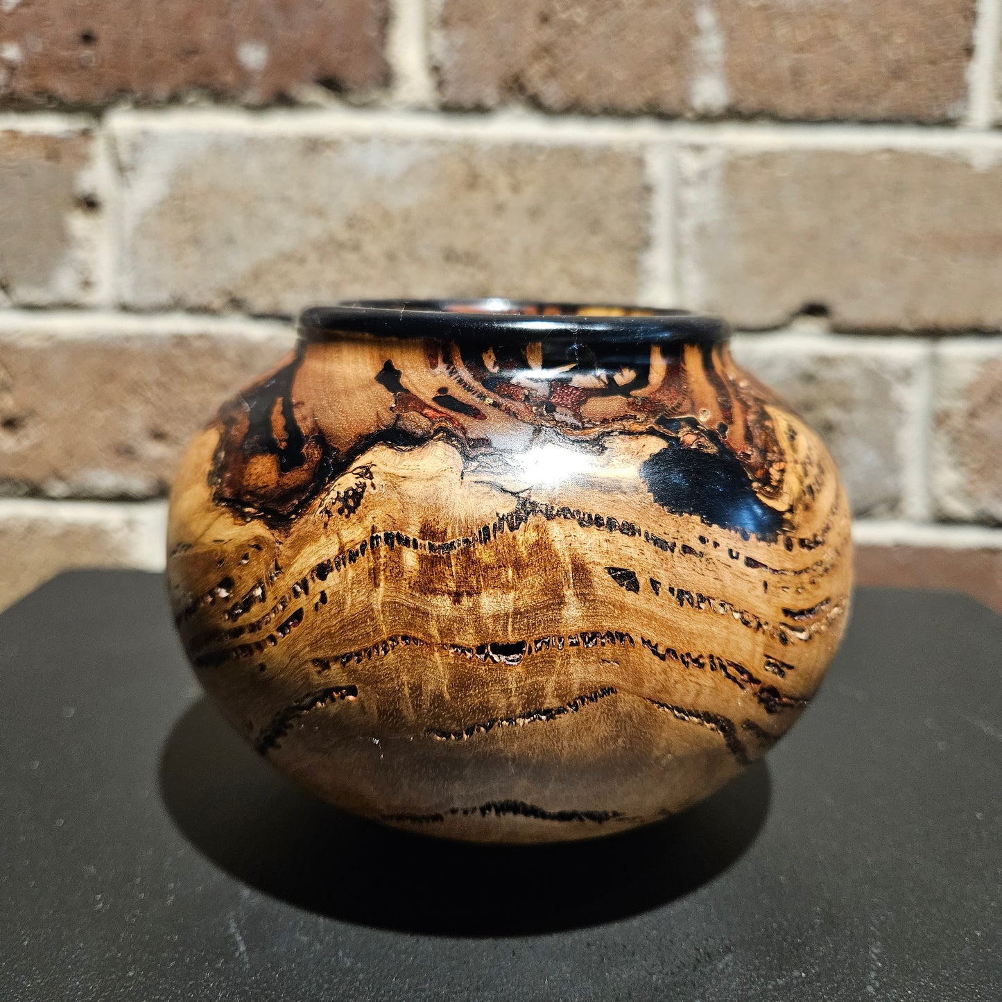 Eucalyptus Burl Bowl- blue/black resin rim