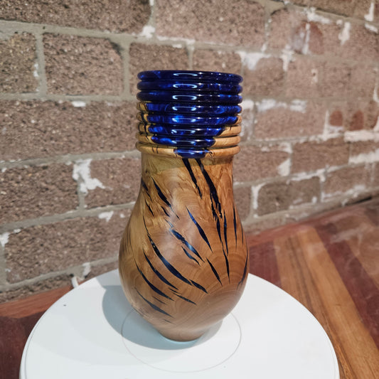 Olive Wood Burl Vase/ Beaded Rim Design