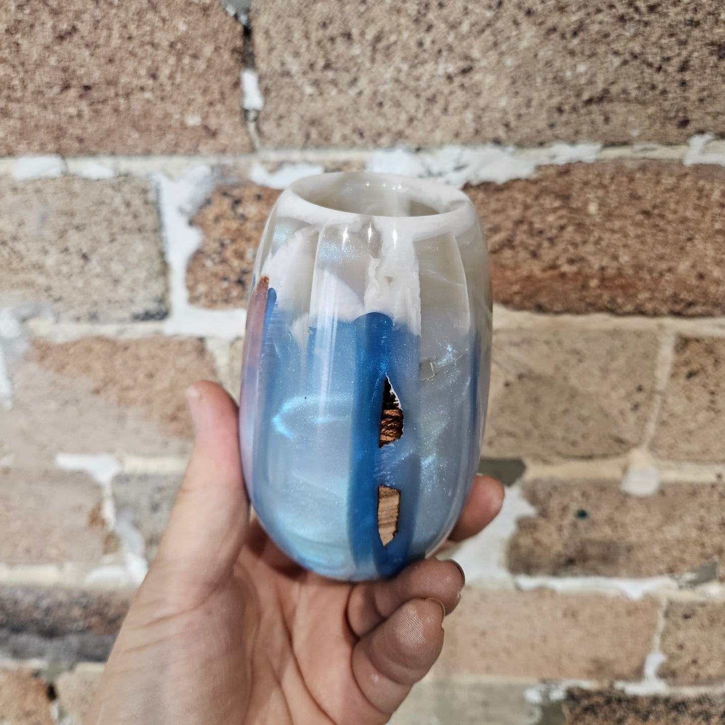 Arctic Blue/White small decorative Vase- (illuminates)