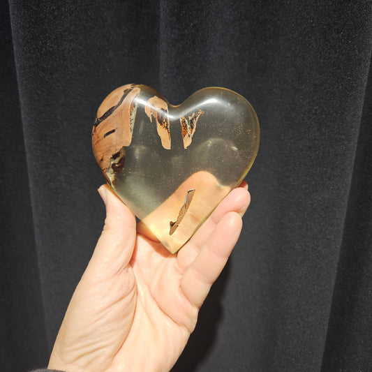 Large Clear Resin Heart with Iron wood