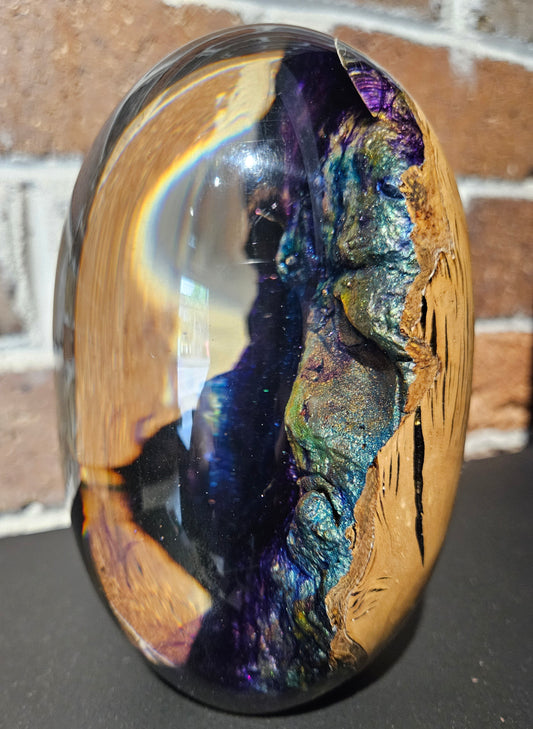 Olive Wood Burl Resin Egg with metallic pigments