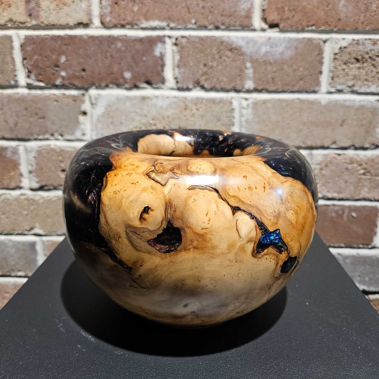 Olive Wood Burl Bowl with multi-coloured metallic resin