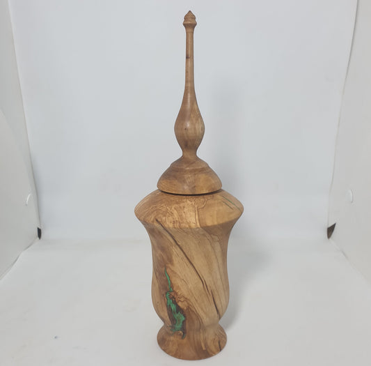 Olive Wood Urn with Teal Resin
