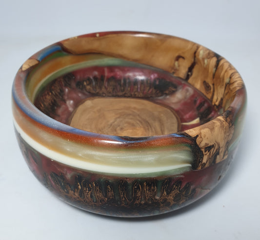 Olive Wood, Pine Cone & Resin Bowl