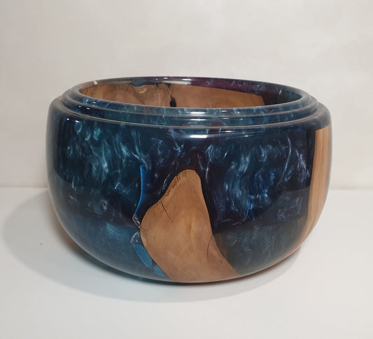 Olive Root & Translucent Blue/Purple Resin Bowl