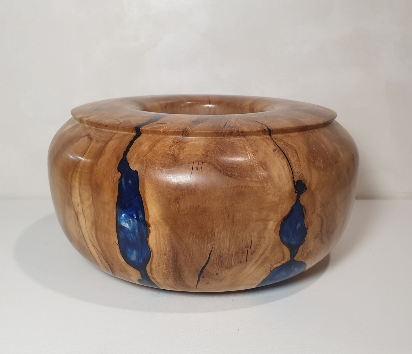 Olive Wood Burl & Blue Resin Bowl