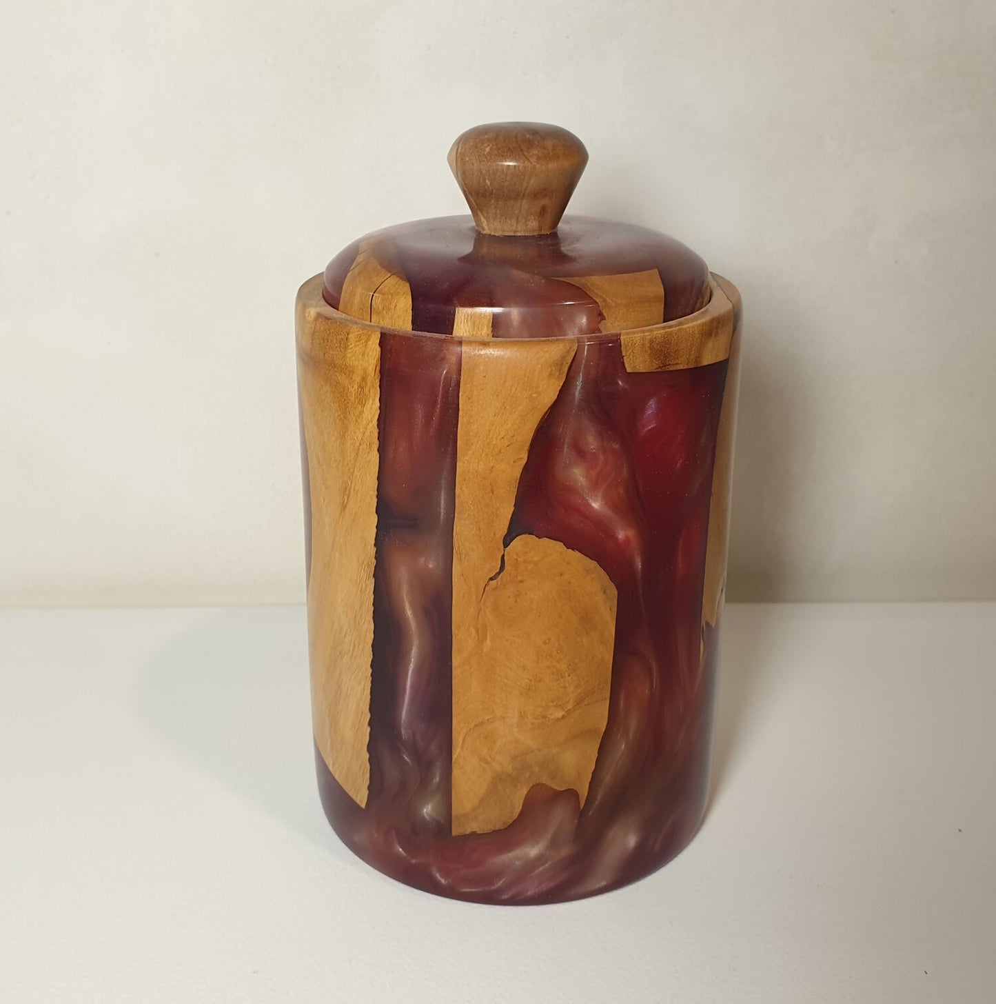 Olive Wood & Pink Resin Canister