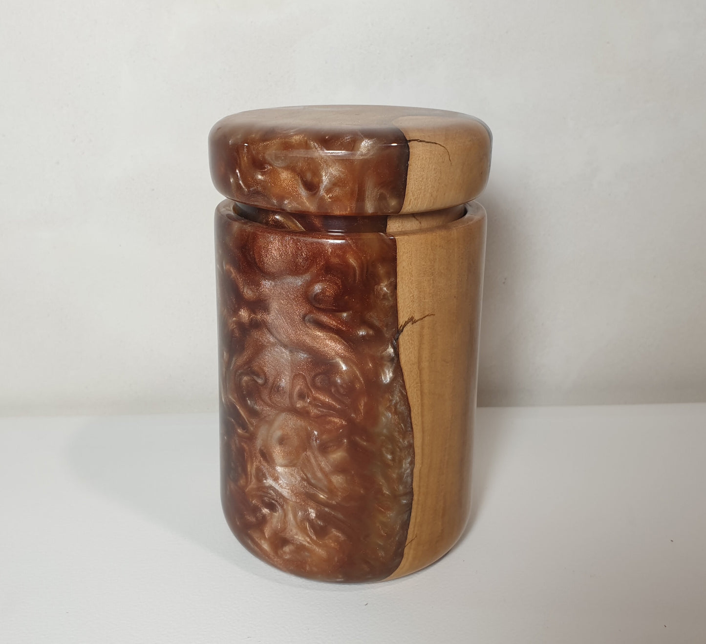 Olive Wood & Pink/Gold Resin Canister