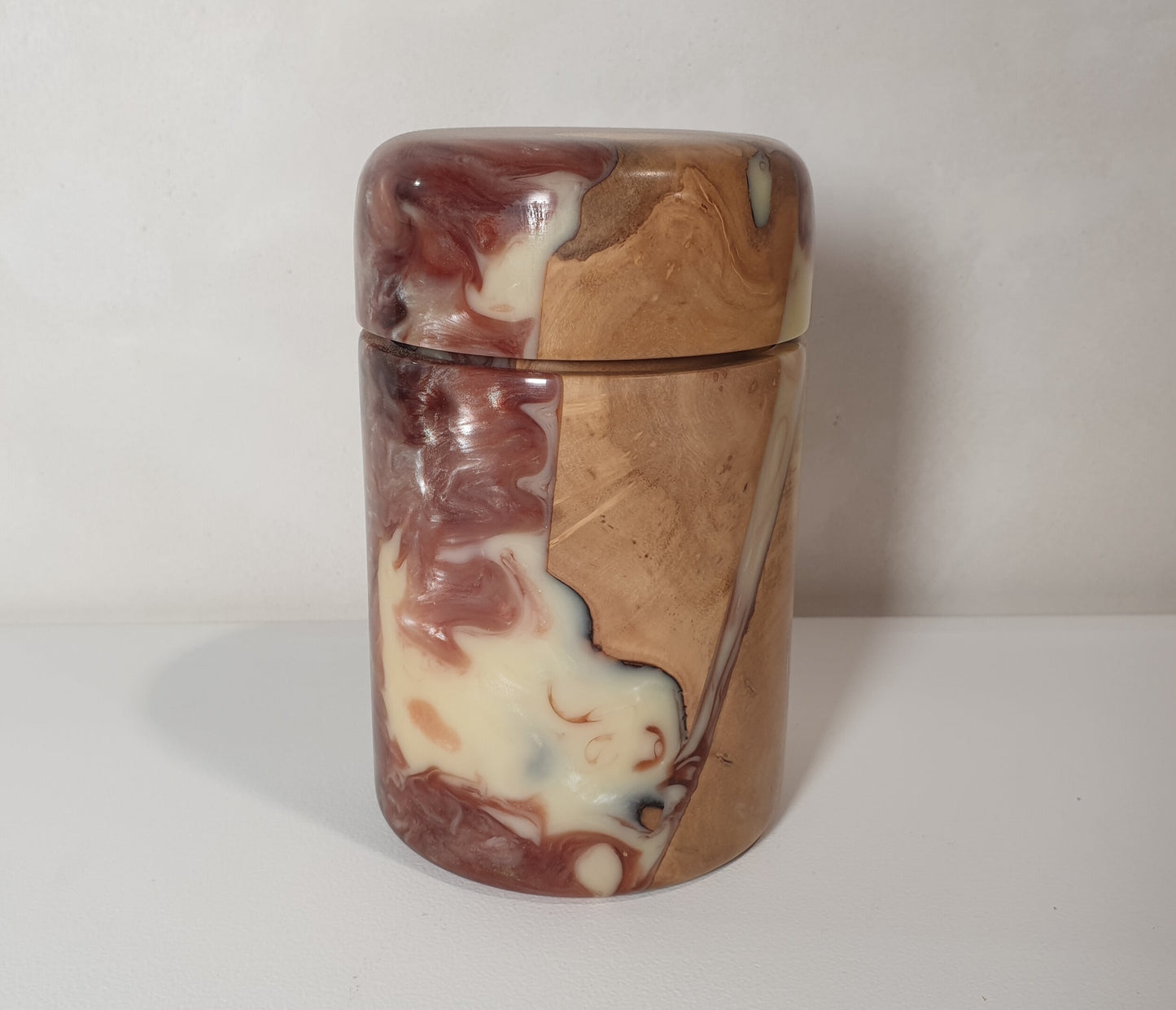 Olive Wood & Pink/White Resin Canister