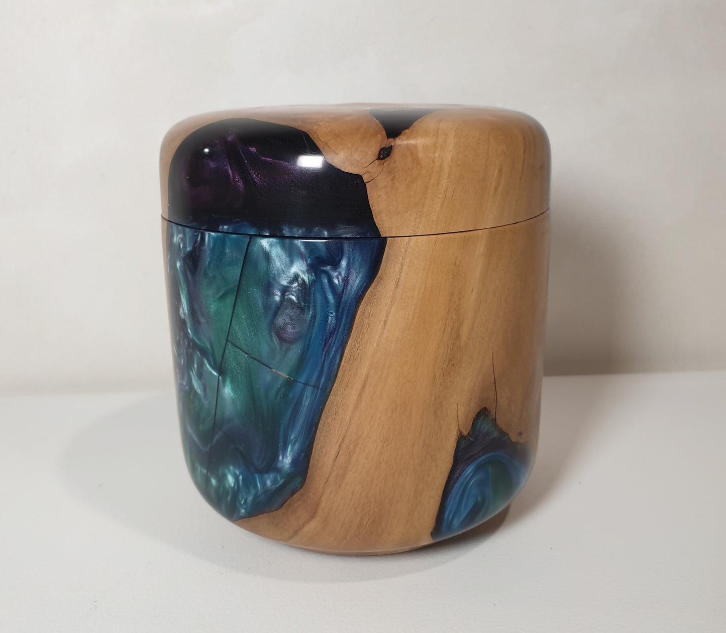 Olive Wood & Blue/Purple Canister